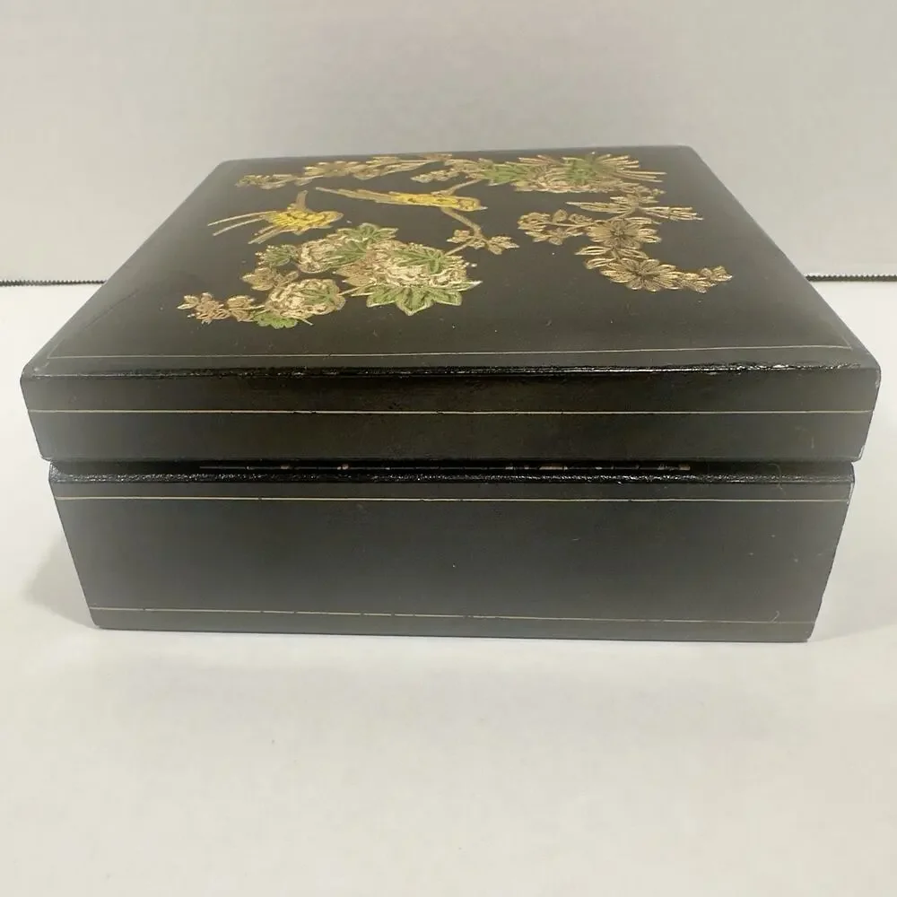 Vintage Florentine Wood Box, Made in Italy, Hand Painted, Black Square Numbered